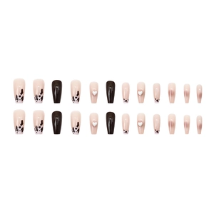 24pcs long ballerina press-on nails with leopard hearts and cow patterns