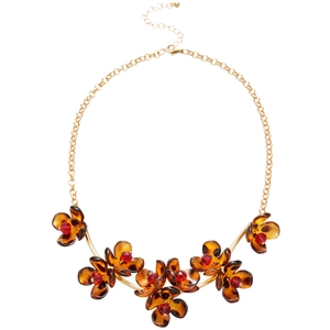 Vintage acrylic leopard petal necklace with gold chain and amber floral pendant