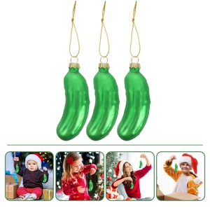 Set of 3 metallic green glass cucumber ornaments for festive Christmas tree decoration