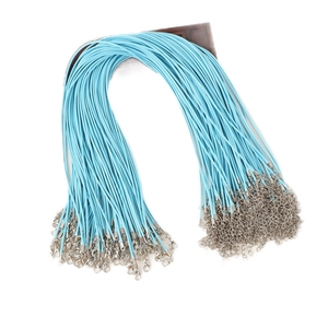 Cordón de collar azul claro encerado con cierre de langosta y cadena extensible