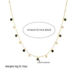 Double-layered stainless steel necklace with blue round pendant and small diamond decoration