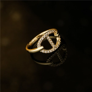 18K gold plated ring with micro-inset zircons in a trendy pig nose geometric design