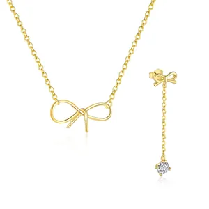 Bowknot Stud Earrings With 925 Sterling Silver Earring Post Hollow Zircon Inlaid Gold Plated Fashion Jewelry For Women