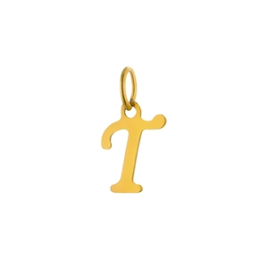Pendentif lettre T en acier inoxydable plaqué or 14K sur un fond blanc minimaliste