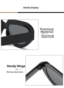 Close-up of glossy black frame edges and metal hinge structure on fashion sunglasses