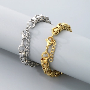 Unisex Byzantine Chain Bracelet Stainless Steel Heavy Round Link Adjustable Minimalist Industrial Style Polished Jewelry