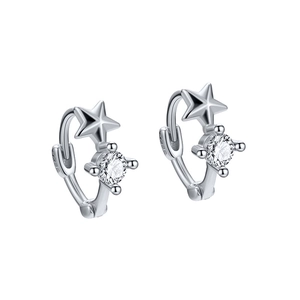 S925 sterling silver star hoop earrings with four-claw round cubic zirconia