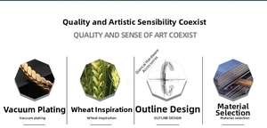 Detail view of gold wheat motif cuff showing vacuum plating and intricate outline design