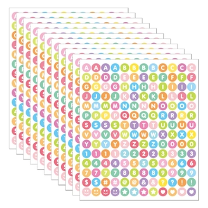 Detail view of colorful 0.5 inch waterproof alphabet and number dot stickers for DIY scrapbooks