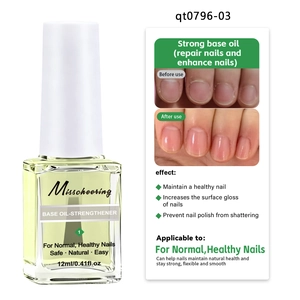 Macro view of 12ml nail strengthener bottle with before and after results comparison