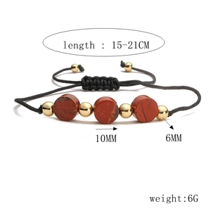Handmade woven stone bead bracelet with adjustable cord and 10mm reddish-brown beads