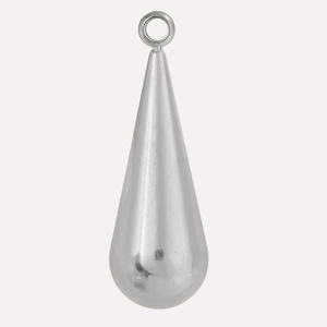 Macro shot of silver teardrop pendant with polished finish and integrated metal ring loop