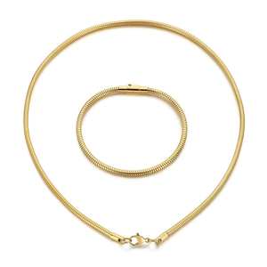 Minimalist 18K gold plated stainless steel snake chain necklace and bracelet jewelry set