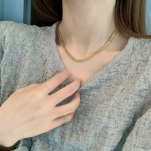 Minimalist gold flat snake chain necklace for women in durable polished stainless steel