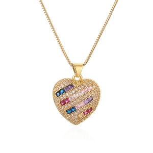 Luxurious gold-plated heart necklace with colorful crystals and cubic zirconia pave