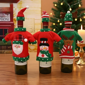 Christmas Wine Bottle Cover Knitted Mini Sweater Hat Table Decor Cartoon Santa Snowman Reindeer Festive Party Holiday Ornament