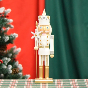 Christmas Nutcracker Soldier Ornament Wood Glitter Elegant White Gold Holiday Home Office Desktop Decor European Style