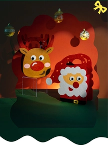 Detail of Santa and Reindeer thick felt Christmas gift bags with layered laser-cut 3D design