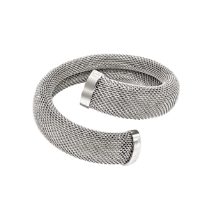 Silver metallic mesh wrap bracelet with minimalist textured weave and smooth ends
