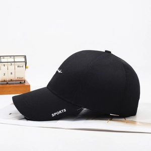Classic black cotton baseball cap with SPORTS embroidery and stylish lettering on side