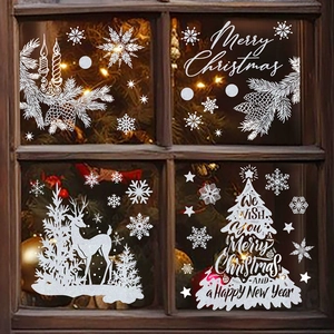 Christmas Static Window Clings White Reindeer Snowflake Santa Static Adsorption PVC Decals For Glass Decoration