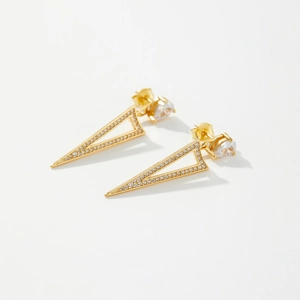 Elegant gold S925 sterling silver triangular earrings featuring shimmering pavé zircons