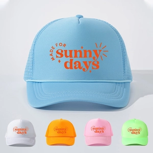 Trucker Hat Foam Mesh Back Baseball Cap With Sunny Days Print Decorative Rope Adjustable Summer Sun Hat For Men Women
