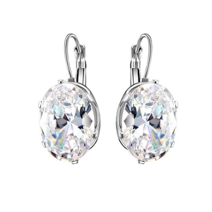Elegant silver oval cubic zirconia drop earrings for women with minimalist sleek design