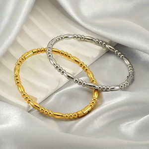 Geometric Beaded Bangle Bracelet 18K Gold Plated Stainless Steel Polished Minimalist Retro Jewelry For Women