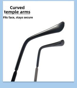 Close-up of black curved eyeglass temples for non-slip fit and comfortable wearing