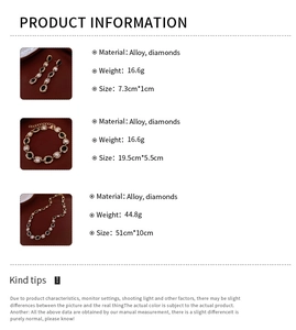 Size and weight specifications for the vintage alloy jewelry set with zircons