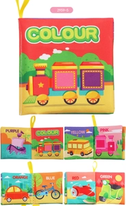 Detailed pages of baby cloth book for learning colors with vehicle illustrations