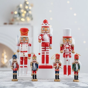 7-piece set of wooden Nutcracker soldier ornaments in various colors for Christmas decor