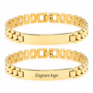 Hiphop Roestvrijstalen ID Armband Voor Dames Heren Gepersonaliseerde Graveerbare Gebogen Plaat Verstelbare Horlogeband Ketting Mode Sieraden