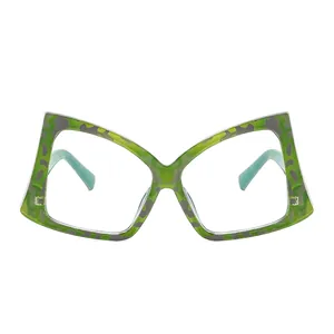 Oversized butterfly green camo eyeglasses frames with blue light blocking lenses