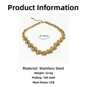 Detailed view of 18K gold plated stainless steel choker with CCB beads and 6cm extension
