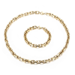 Chain Necklace And Bracelet 18K Gold Plated Stainless Steel Punk Hip Hop Jewelry Minimalist O-Chain For Men