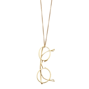 Unique gold metal glasses frame pendant necklace with fine link chain in minimalist style