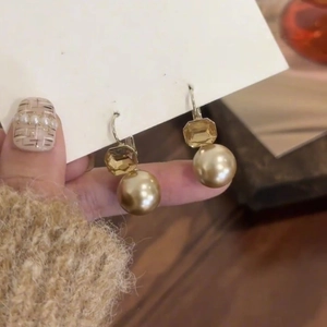 Boucles D'oreilles Créoles Vintage Françaises Avec Künstliche Perles D'imitation Et Pierre En Verre Ambré Bijoux Alliage Élégants