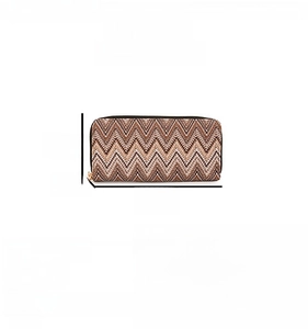 Detail view of women's zigzag pattern long wallet with 19x10x3cm dimensions
