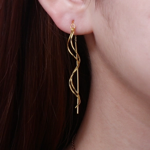 Long gold S925 silver threader earrings with elegant spiral design and linear style