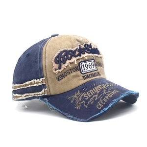 Washed Cotton Baseball Cap Vintage Distressed Embroidered Letter Patchwork Adjustable Outdoor Sun Hat Streetwear Retro