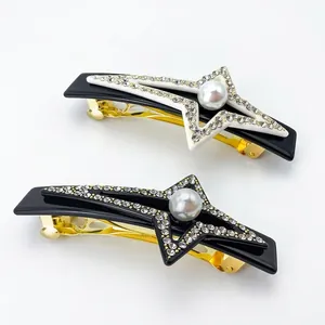 Pinza Para El Pelo De Estrella De Acetato Elegante Con Perla Artificial Y Diamante De Imitación Clip De Acero Inoxidable Para Mujeres