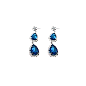 Vintage water drop earrings with blue teardrop crystals and sparkling rhinestones