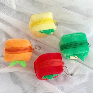 Mini fruit shaped plush coin purses in orange strawberry designs with keychains