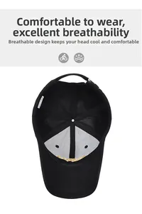 Inside view of black baseball cap showing breathable lining and reinforced stitching
