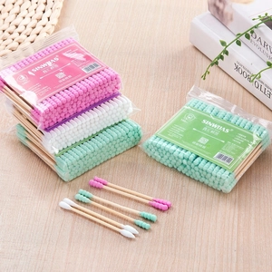 Colorful double-head cotton swabs with spiral and pointed tips in 100-piece bags