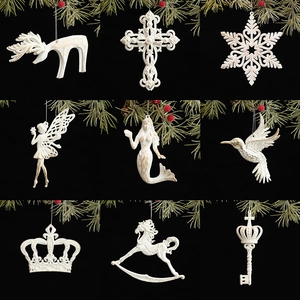Lot de 9 décorations de Noël blanc crème à paillettes avec renne et flocons de neige