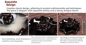 Detail view of a lotus-shaped ceramic backflow incense burner with dimensions 11.5x4.5cm