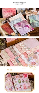 Dettagli di adesivi vintage Time Book Series con motivi floreali su tavolo in legno